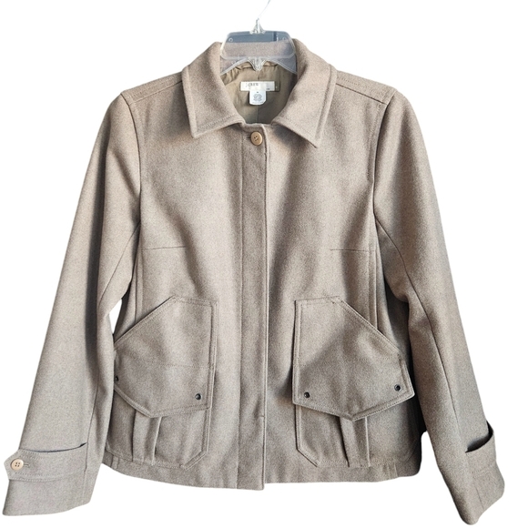 J. Crew Jackets & Blazers - J. Crew Womens Tan Wool Blend Utility Button Up Winter Jacket Medium